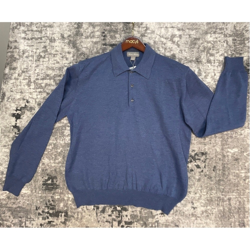 Toscano Firenze‎ Polo Sweater Men L Blue Zegna Baruffa Merino Wool Academia NWT